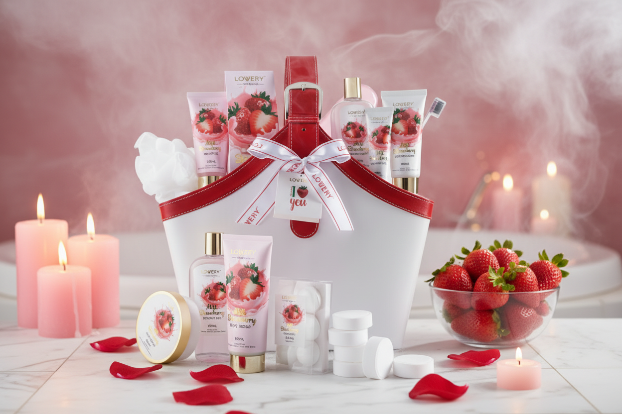 Home Spa Kit Gift Set – Strawberry Milk Bath Set, 25 Pieces - Just Because Gift Baskets