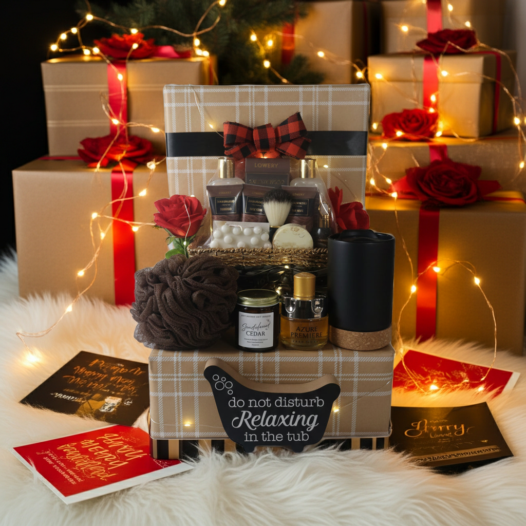 Deluxe Lovery Men's Sandalwood Bath Gift Set, 14-Piece Plus