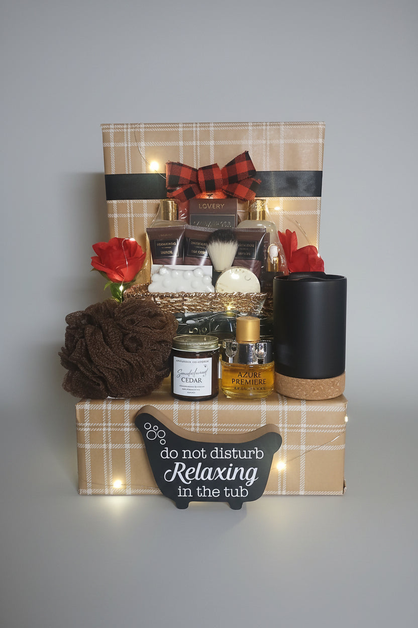 Deluxe Lovery Men's Sandalwood Bath Gift Set, 14-Piece Plus