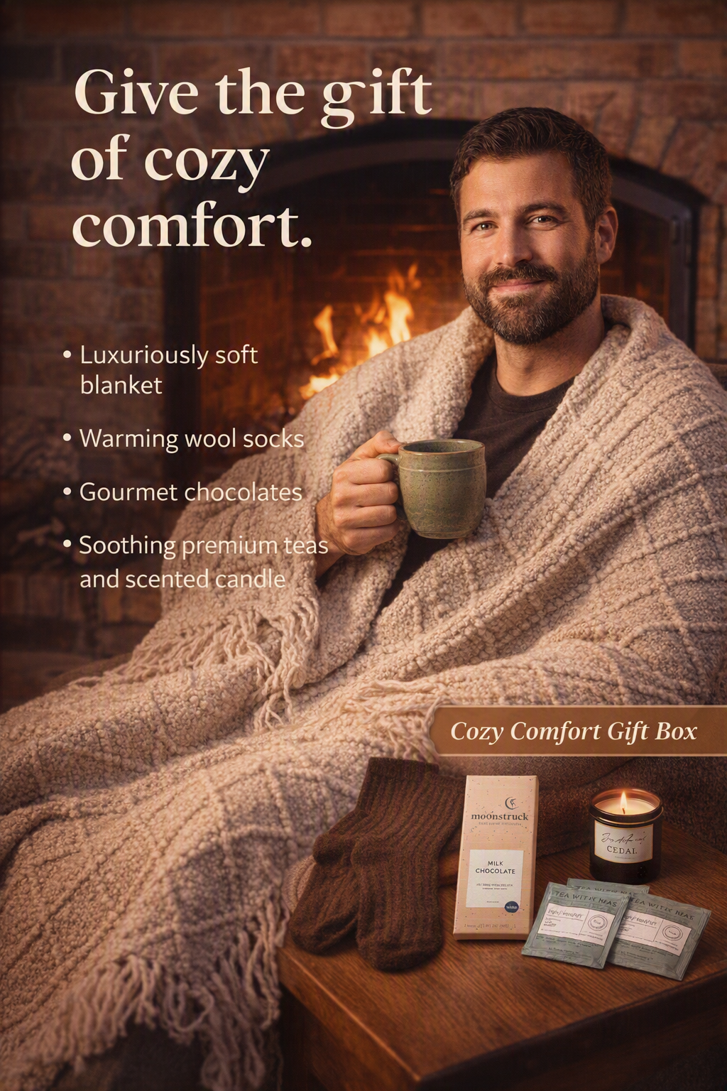 Cozy Gift Box with Moonstruck Chocolate, Tea with Tae, and Blanket