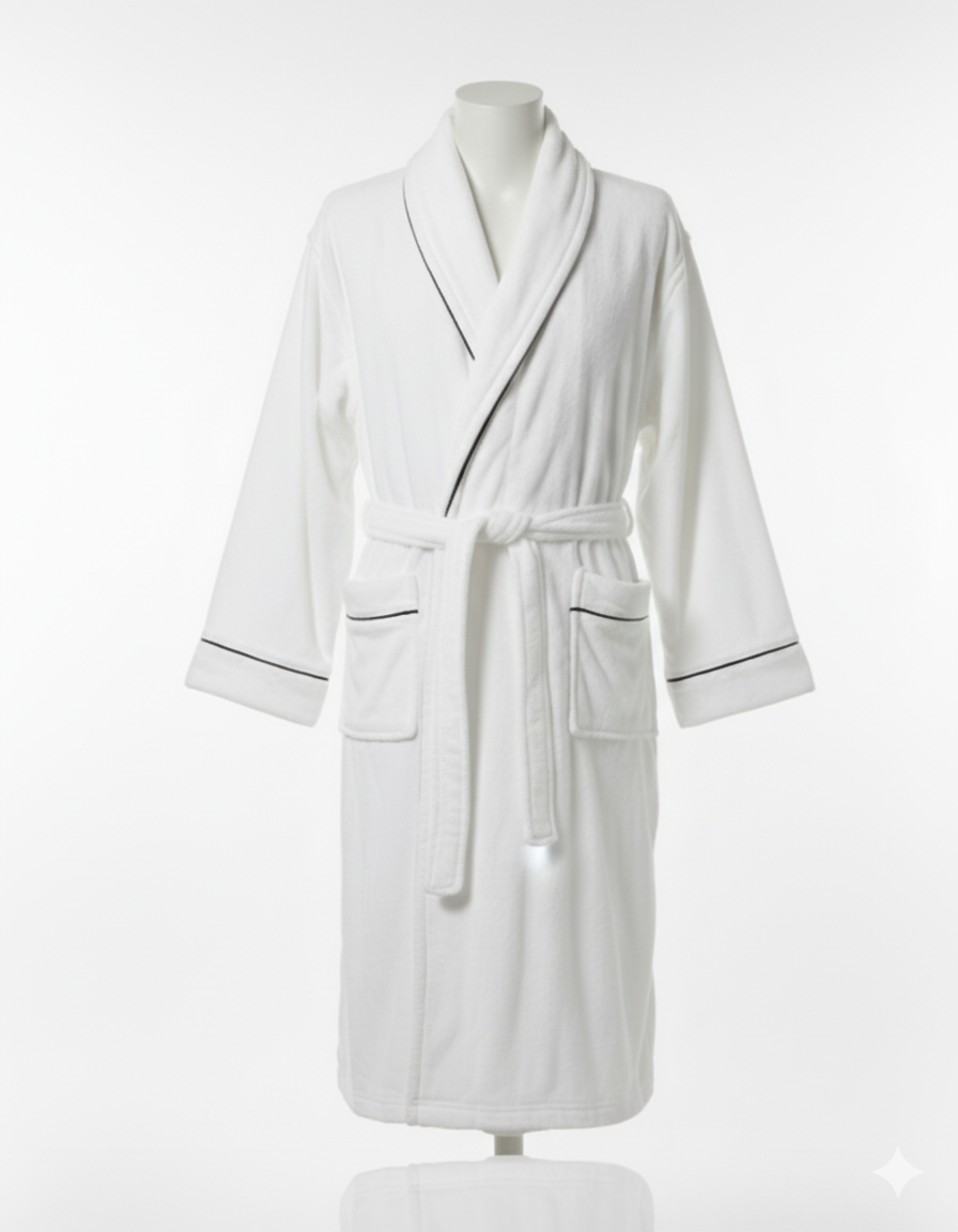 Luxurious Mens Plush Robe With Piping