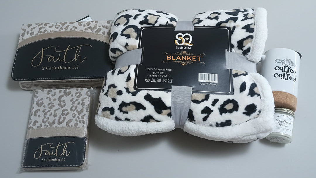 Leopard Print "Faith & Coffee" Comfort Gift Basket - The Perfect Blend of Cozy & Spiritual - Just Because Gift Baskets