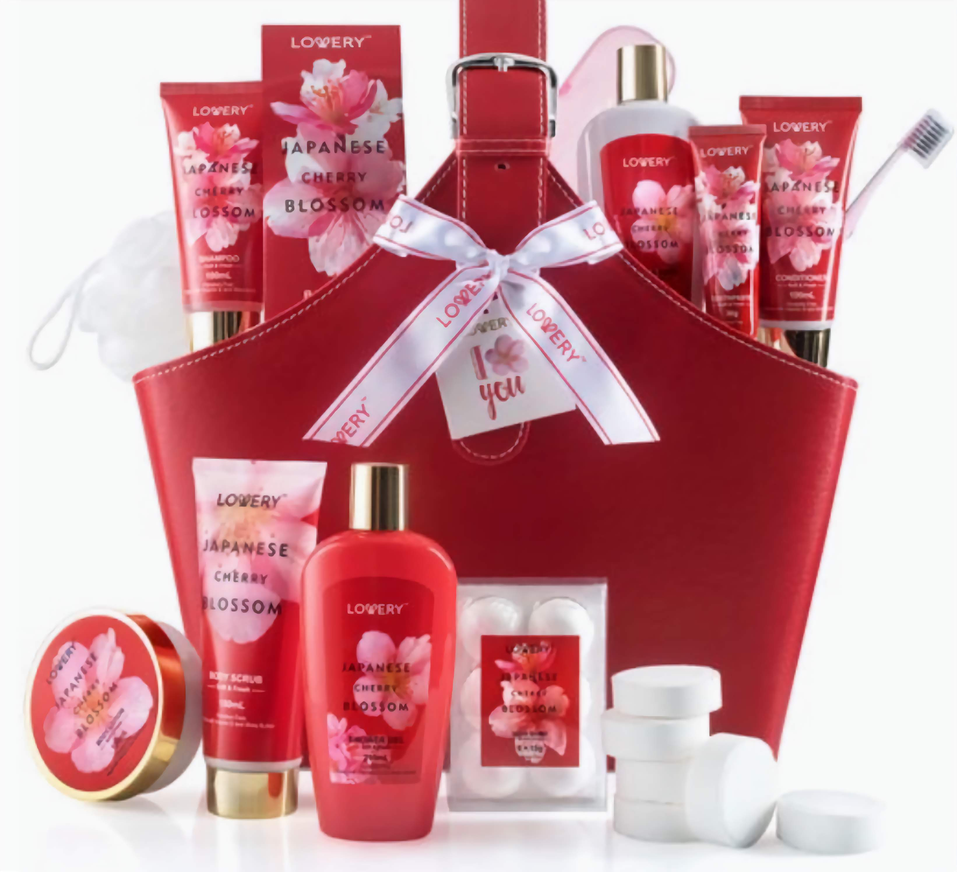 Japanese Cherry Blossom Bath Set, 25PC Spa Leather Bag