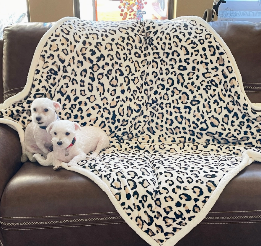 Beige Leopard Pattern Double Layered Warm Blanket - Just Because Gift Baskets
