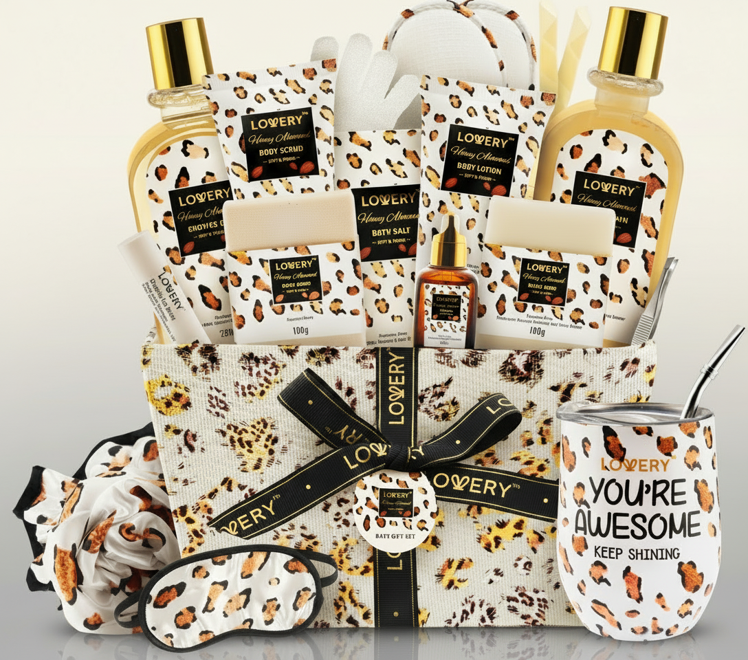 Home Spa Kit in Honey Almond Scent - Luxury Bath Gift Basket - Just Because Gift Baskets