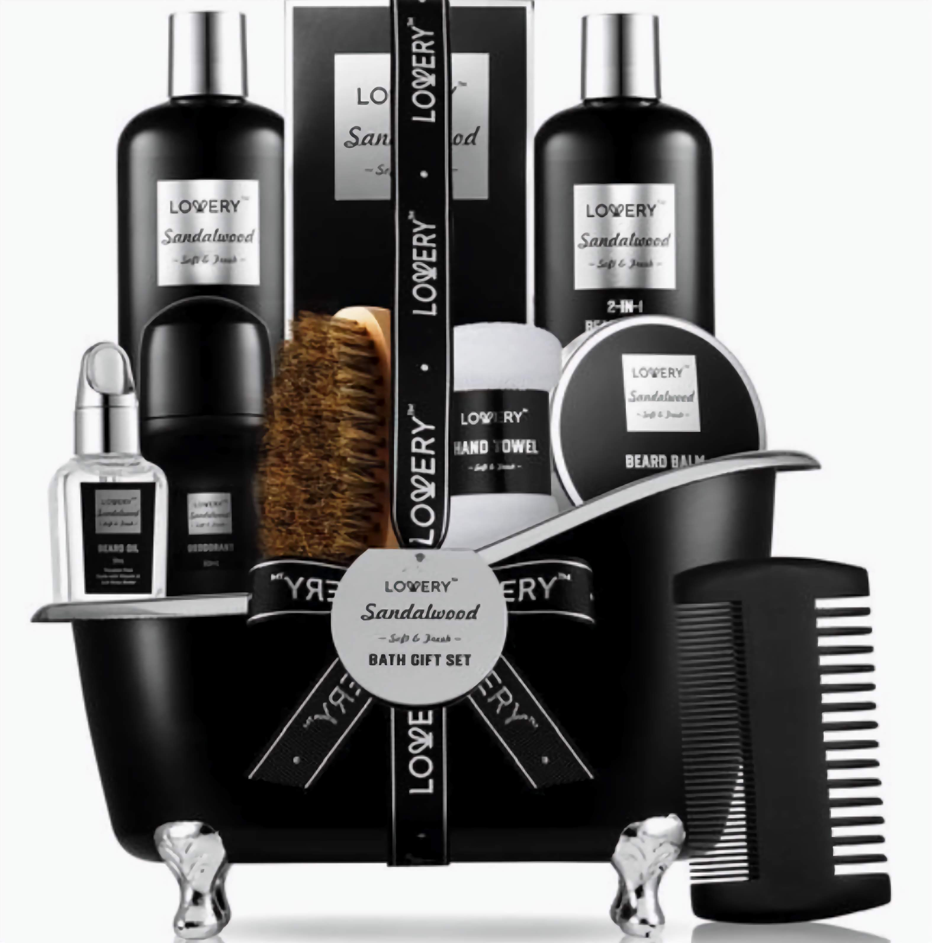Luxury Beard Grooming Kit For Men, Sandalwood Bath Gift Set - Just Because Gift Baskets