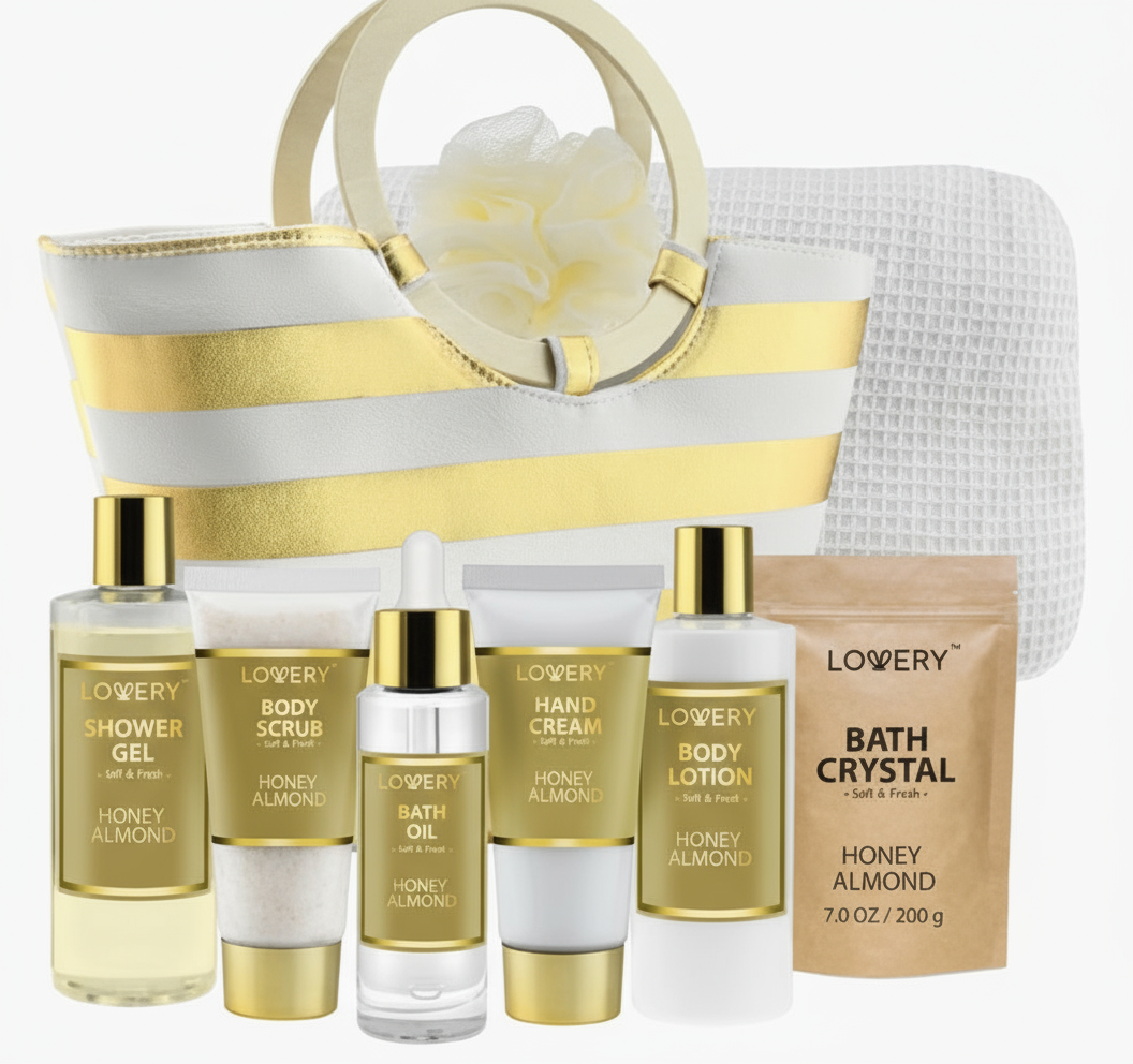 Spa Kit Gift Set - Honey Almond Scent in Gift-Ready Tote Bag - Just Because Gift Baskets