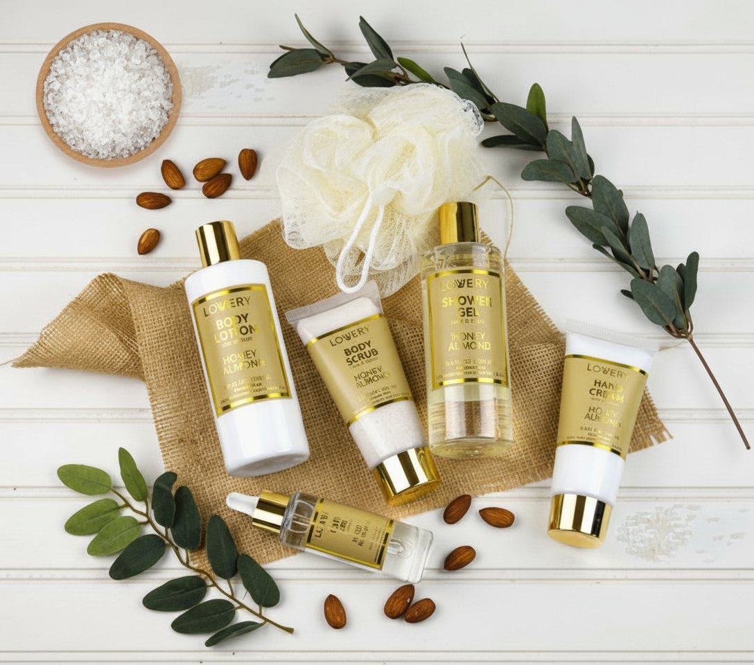 Spa Kit Gift Set - Honey Almond Scent in Gift-Ready Tote Bag - Just Because Gift Baskets