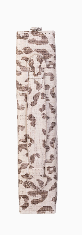 Leopard print pouch on a white background