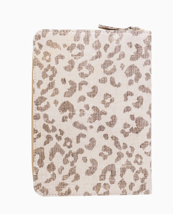 Leopard print pouch on a white background