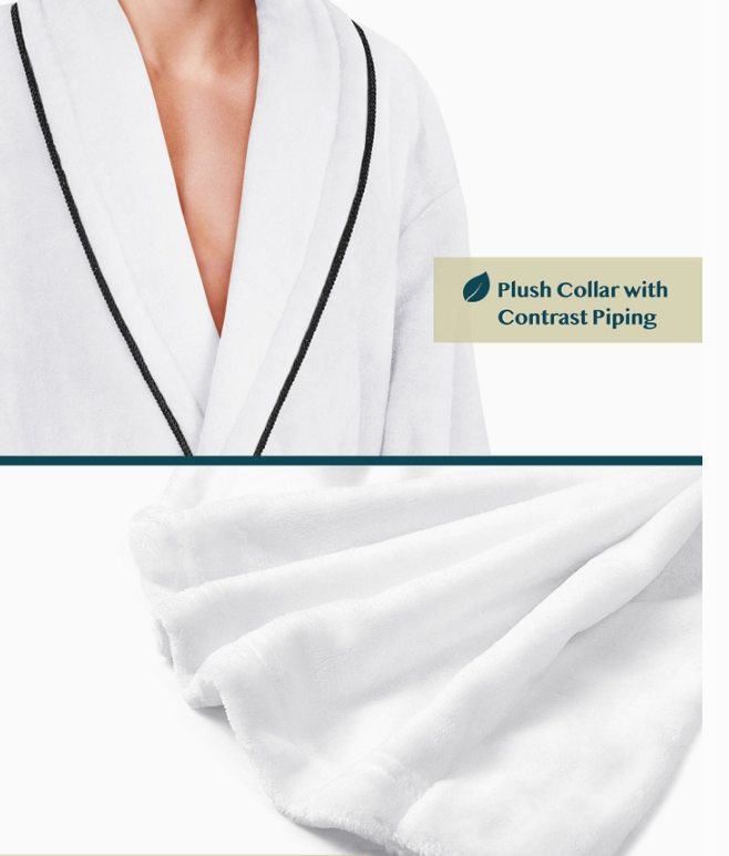 White robe with black piping on a white background