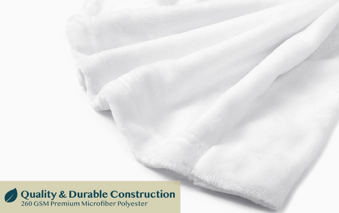 White fabric with 'Quality & Durable Construction' text on a light gray background