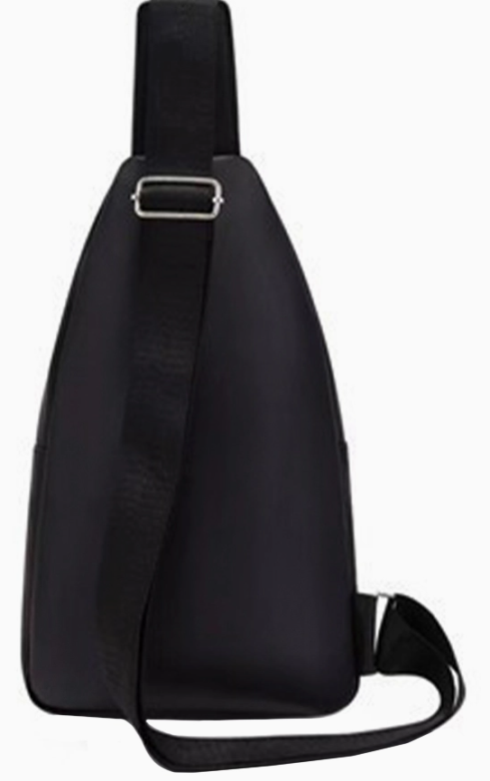 Black sling bag on a white background