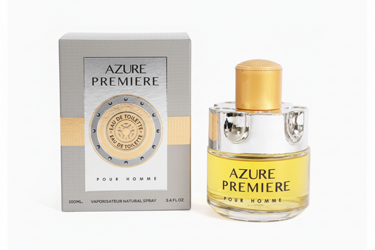 Azure Premiere perfume bottle and packaging on a white background