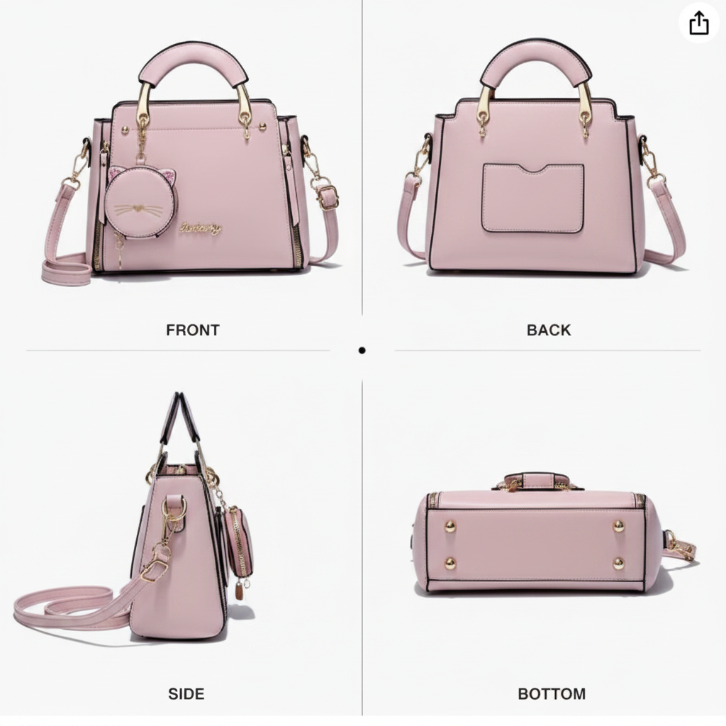 Beautiful Top Handle Satchel with Cat Charm