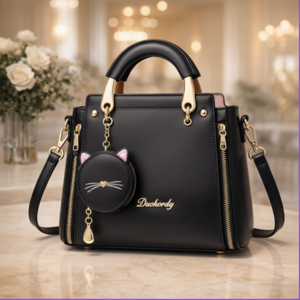 Beautiful Top Handle Satchel with Cat Charm