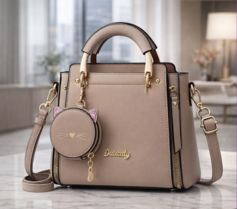 Beautiful Top Handle Satchel with Cat Charm