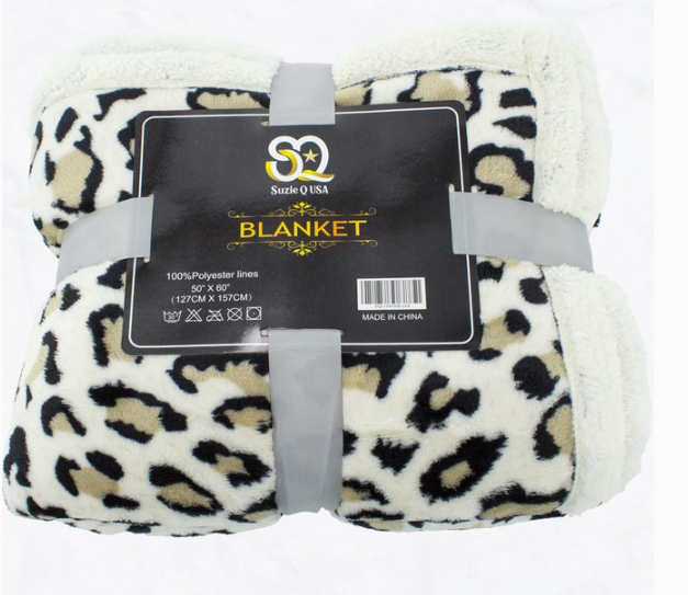 Beige Leopard Pattern Double Layered Warm Blanket - Just Because Gift Baskets