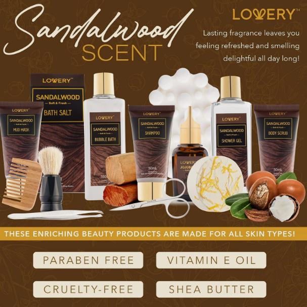 Men's Gift Set - 14Pc Sandalwood Bath Set - Just Because Gift Baskets