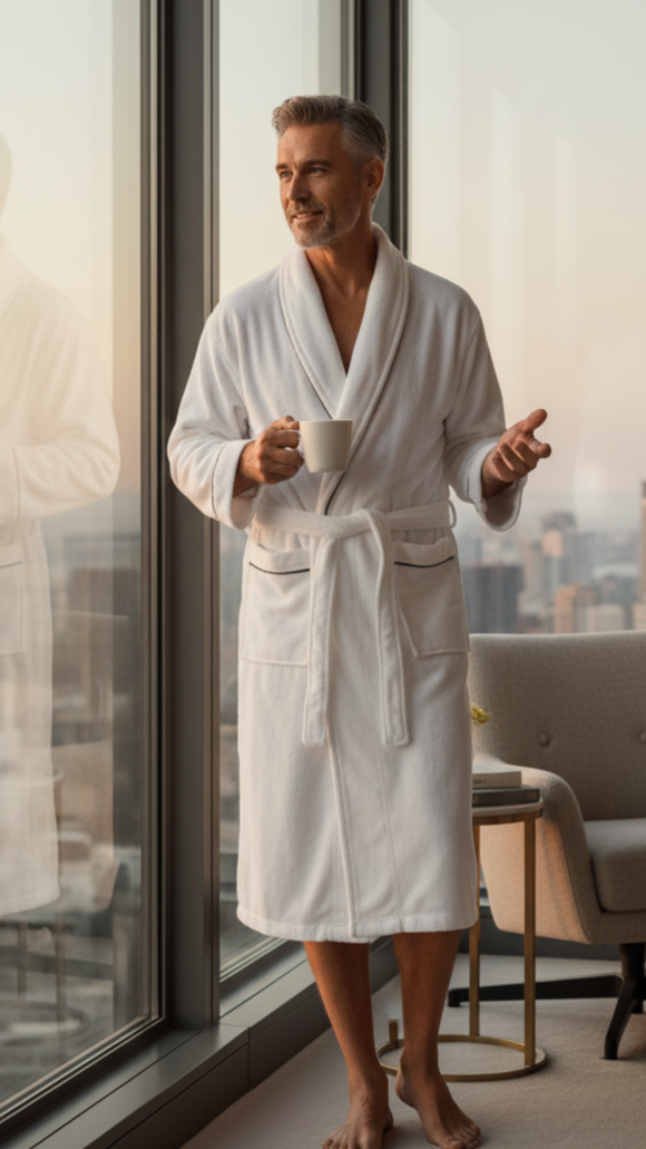 Luxurious Mens Plush Robe With Piping