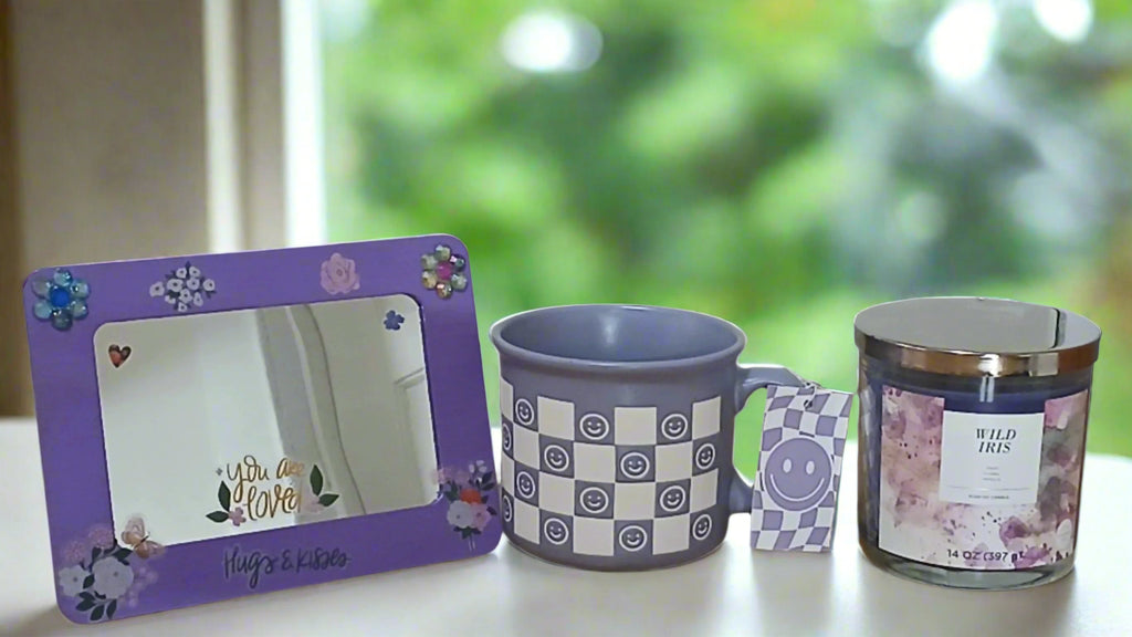 Smiley Coffee Mug & Candle Gift Basket