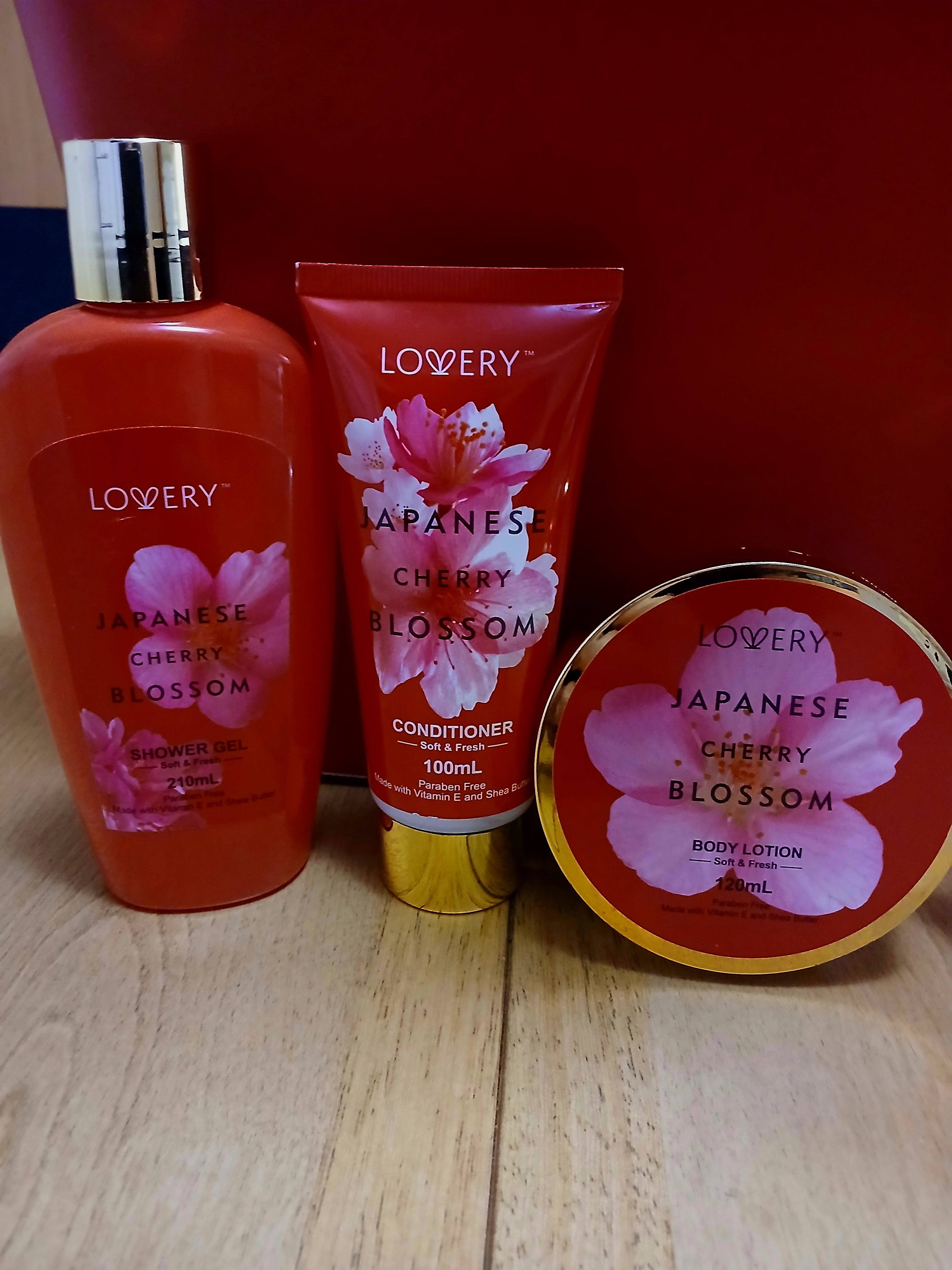 Japanese Cherry Blossom Bath Set, 25PC Spa Leather Bag