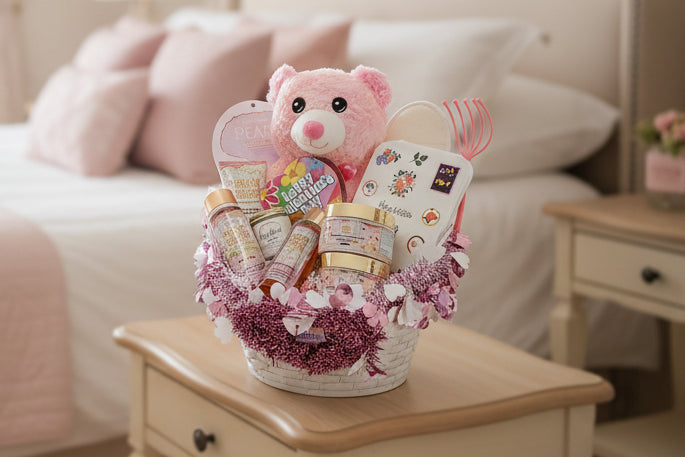 Gift basket with a teddy bear